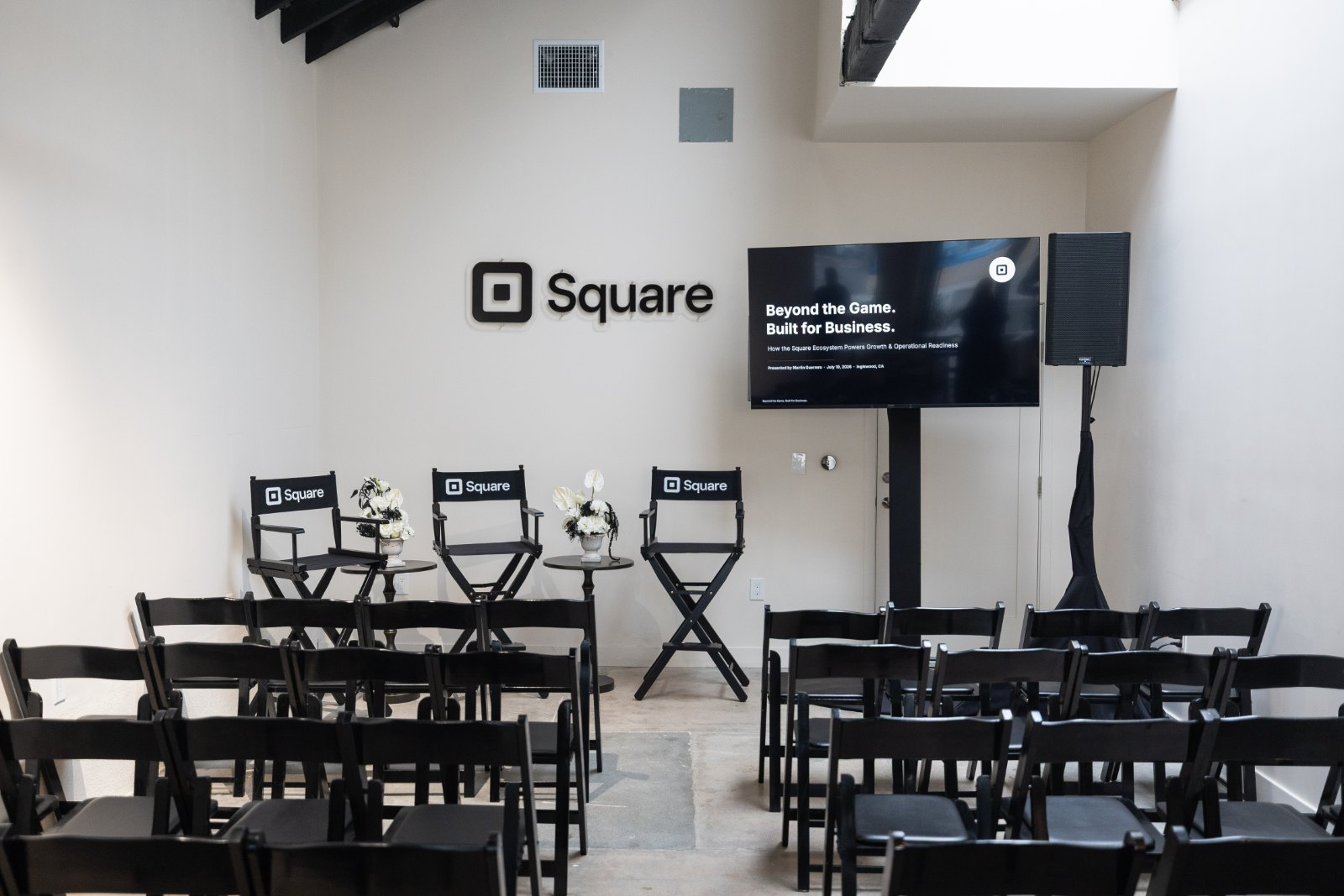 The room set with chairs for a session at Square LA